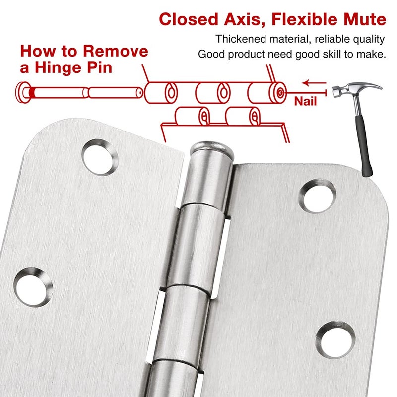 JIW 6 Pack Nickel Door Hinges Brushed Nickel 3 1/2 Interior Door Hinges Satin Nickel 3.5 Inch with 5/8  Radius Corners 3 ""x 3 "" Silver Hardware Controls JIW Garage Factory - Image 4